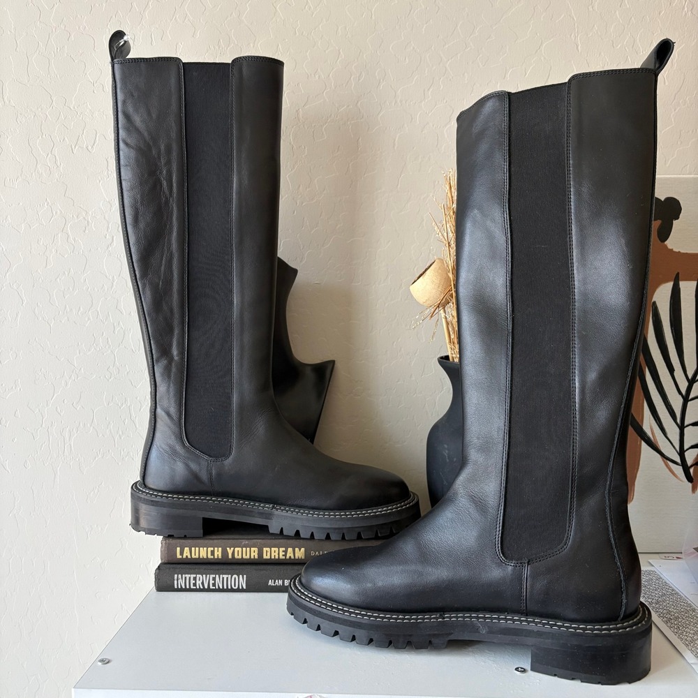 Staud Dutch Tall Black Leather Riding Chelsea Lug Sole Boots Size 38 - Picture 6 of 10